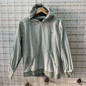 Stussy Womens L Montana Cord Hoodie Pullover Sweatshirt Sage Green Pocket Ribbed